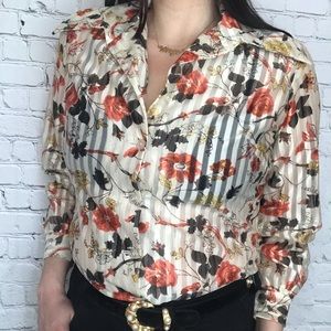 VTG 70s Era Floral Blouse Sz Medium/Large